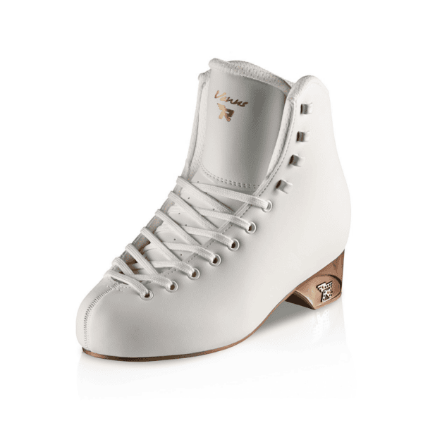 Risport Venus figure skating boot in white, three-quarter view.