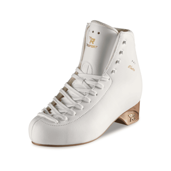 Risport Electra figure skating boot in white, three-quarter view.