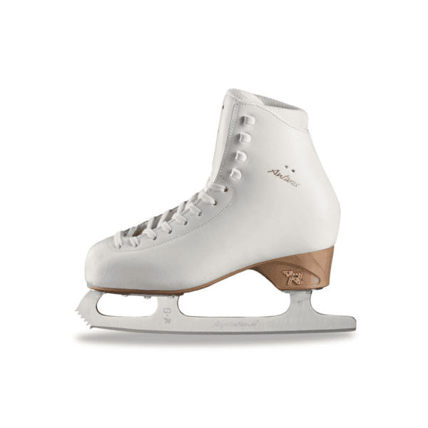 Pattino da figure skating Risport Antares bianco con suola in cuoio e lama in acciaio.