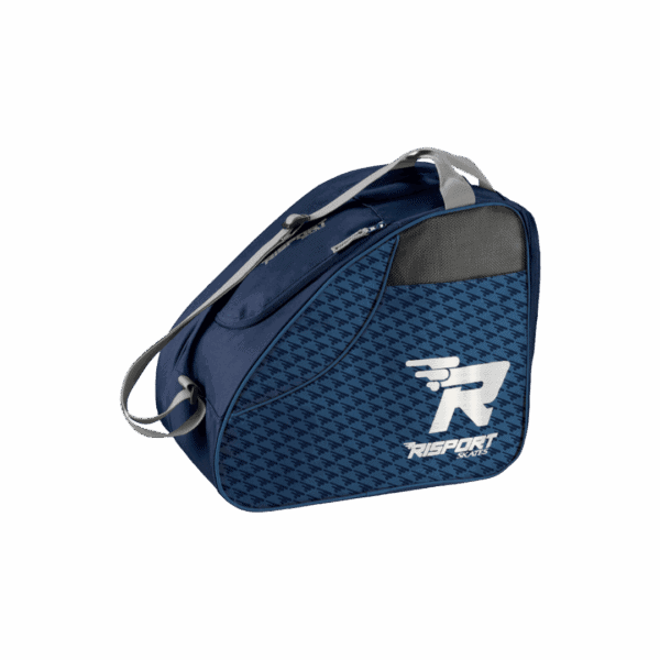 Risportのスケートバッグ。青色のナイロン製バッグで、ロゴとパターン入り。.